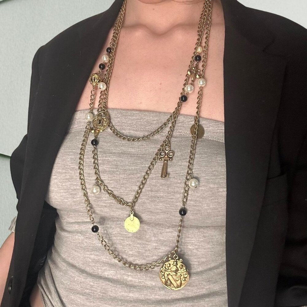 Kitchsy y2k cute gold tone layered chain necklace y2k style